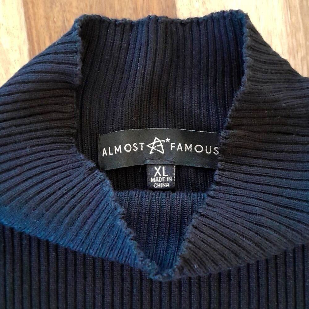 Almost Famous, Ribbed, Mock Sweater, with 3D Floral Mesh Sleeves - Picture 7 of 16